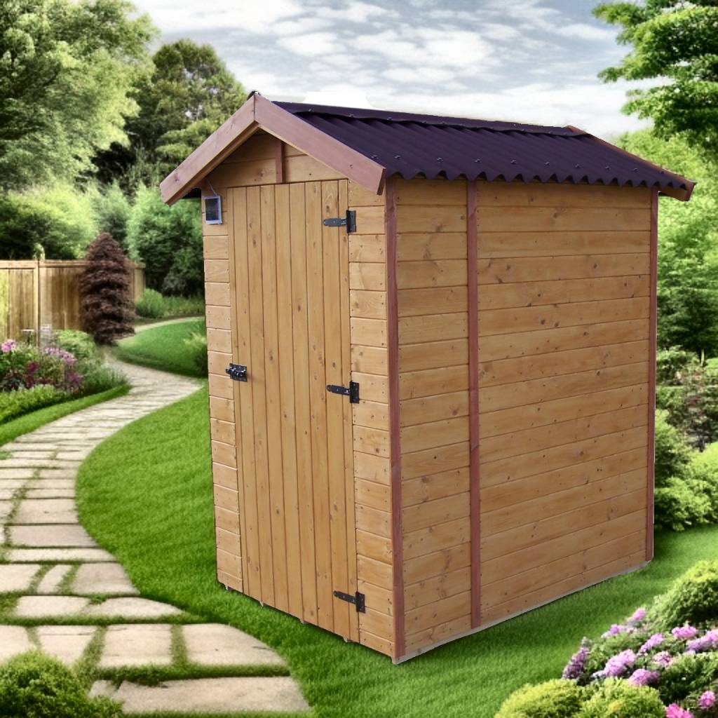 Habrita - Abri WC bois massif avec plancher / EDEN TOILETTES SECHES avec lave-mains  / surface ext : 2,62 m2 / toiture plaques ondulées plus grande longévité - Image 1