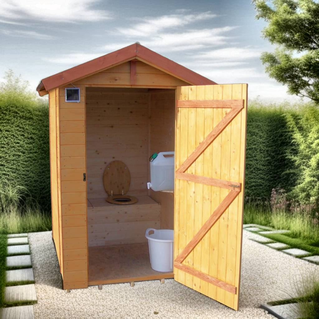 Habrita - Abri WC bois massif avec plancher / EDEN TOILETTES SECHES avec lave-mains  / surface ext : 2,62 m2 / toiture plaques ondulées plus grande longévité - Image 2