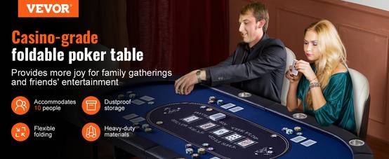 Vevor - VEVOR Table poker pliable 214 cm, 10 joueurs. Rails rembourrés, porte-gobelets. - Image 9