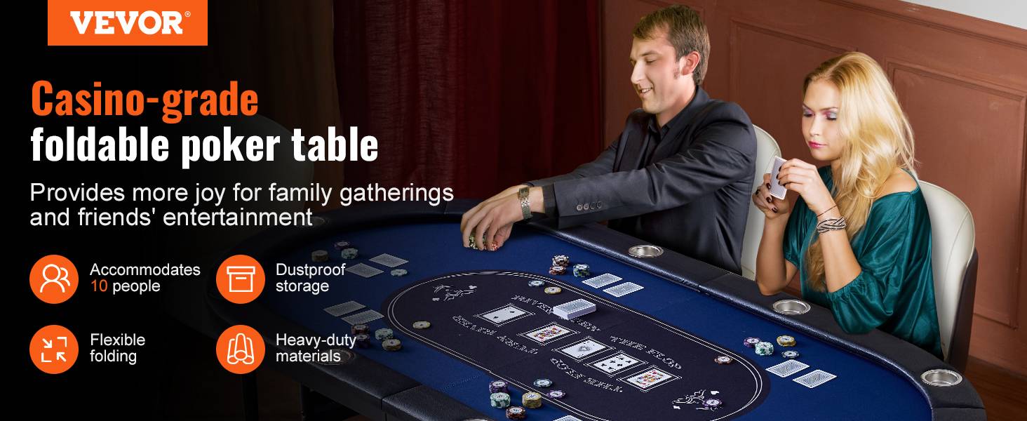 Vevor - VEVOR Table poker pliable 214 cm, 10 joueurs. Rails rembourrés, porte-gobelets. - Image 9