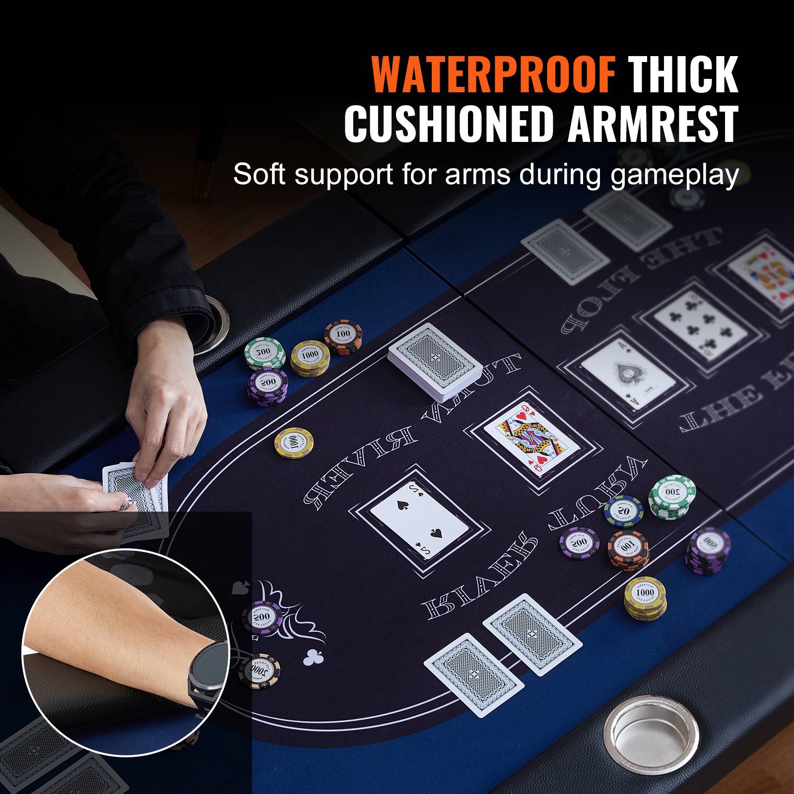 Vevor - VEVOR Table poker pliable 214 cm, 10 joueurs. Rails rembourrés, porte-gobelets. - Image 4
