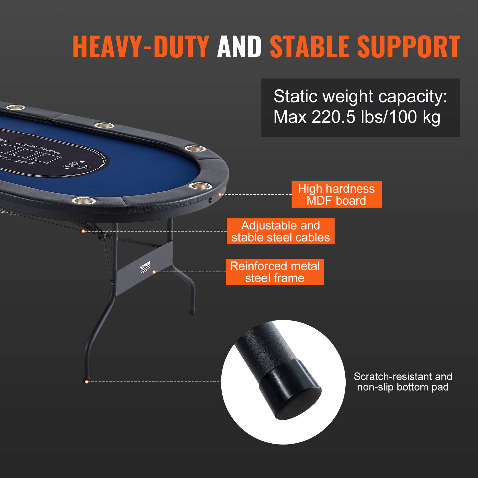 Vevor - VEVOR Table poker pliable 214 cm, 10 joueurs. Rails rembourrés, porte-gobelets. - Image 6