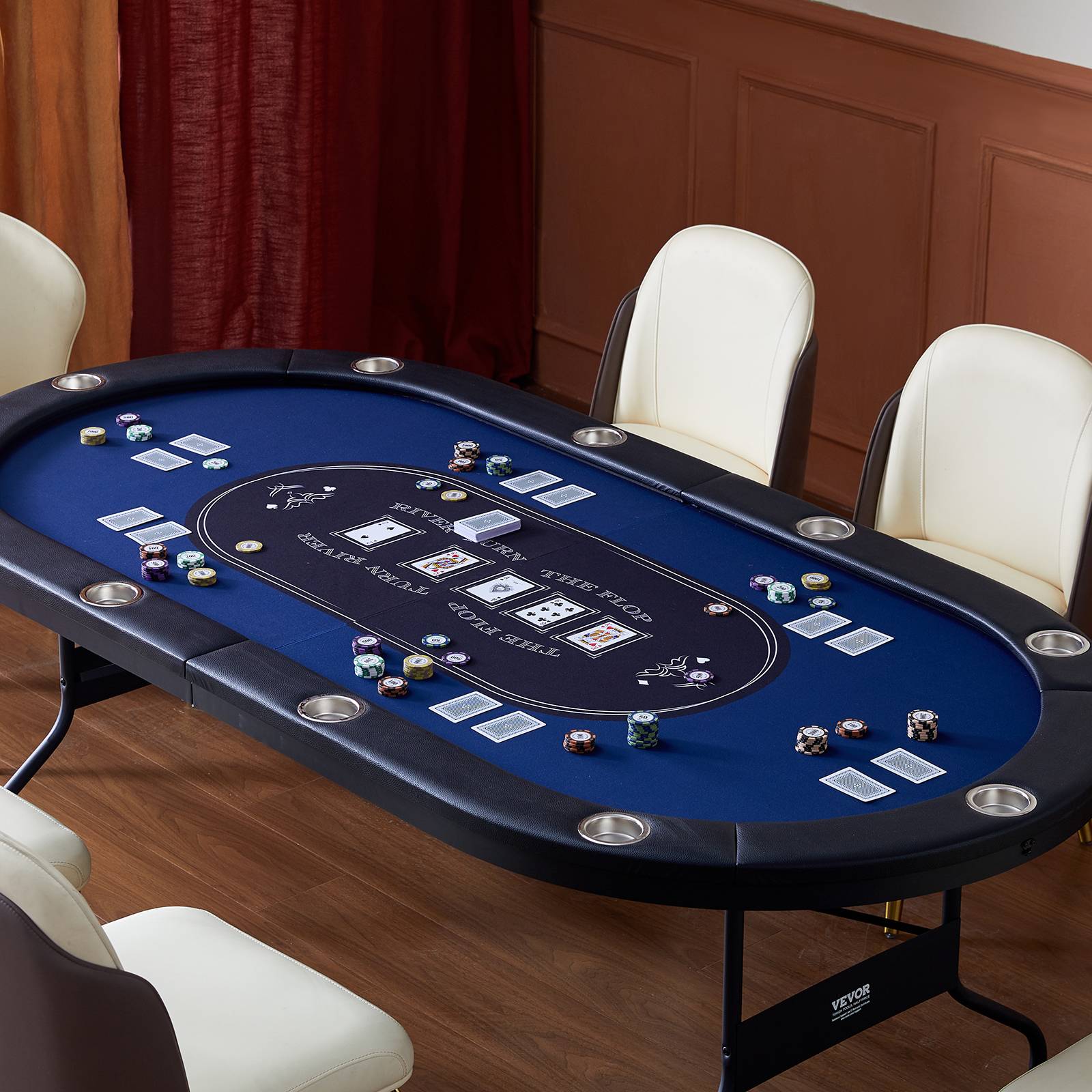 Vevor - VEVOR Table poker pliable 214 cm, 10 joueurs. Rails rembourrés, porte-gobelets. - Image 8