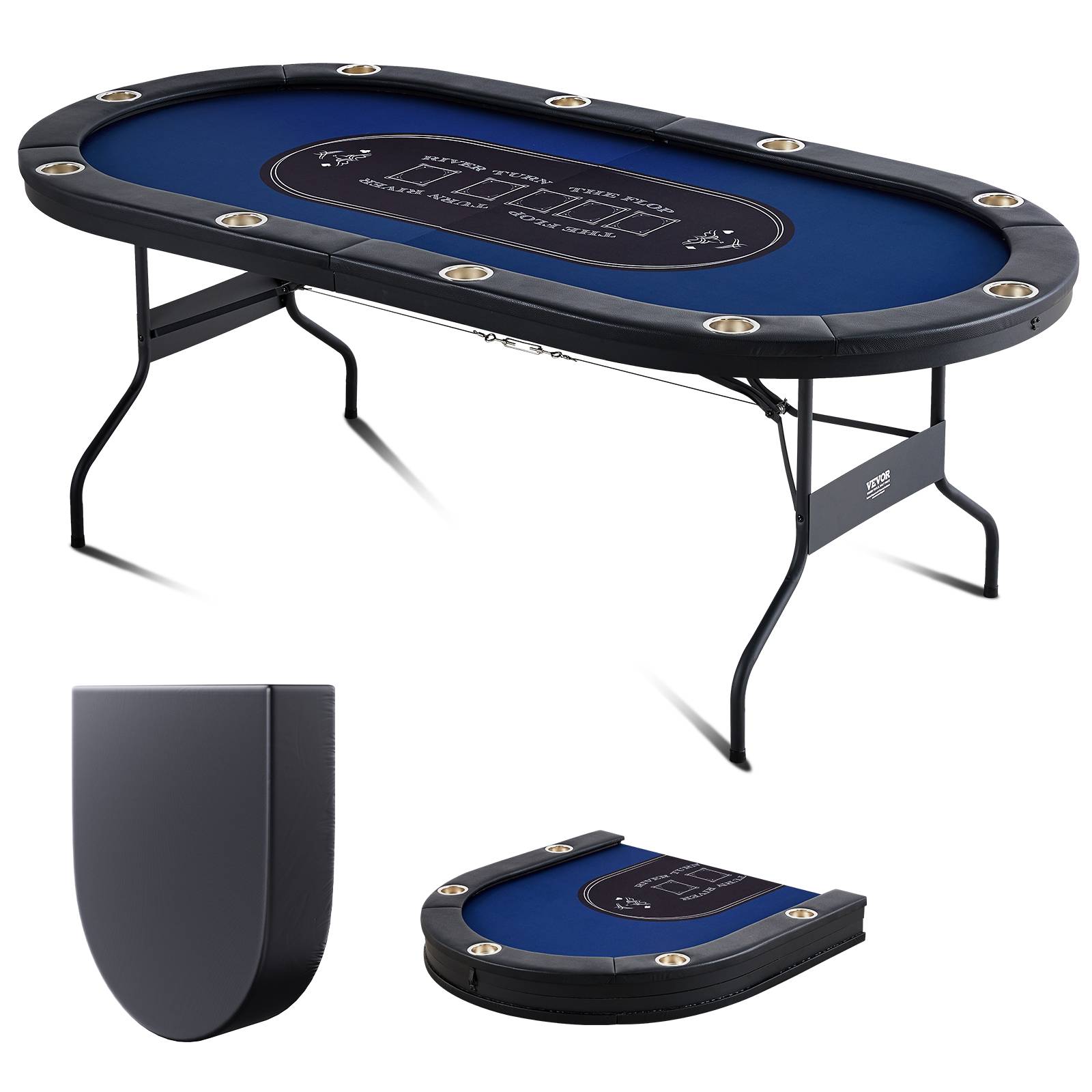 Vevor - VEVOR Table poker pliable 214 cm, 10 joueurs. Rails rembourrés, porte-gobelets.