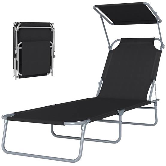 Transat Bain de Soleil Pliable Chaise Longue Grand Confort - 187x58x36cm Métal Noir fr576 - Image 2