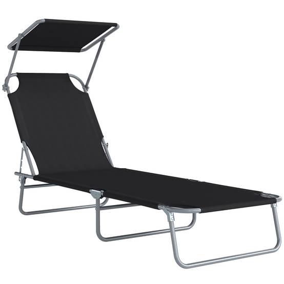 Transat Bain de Soleil Pliable Chaise Longue Grand Confort - 187x58x36cm Métal Noir fr576 - Image 1