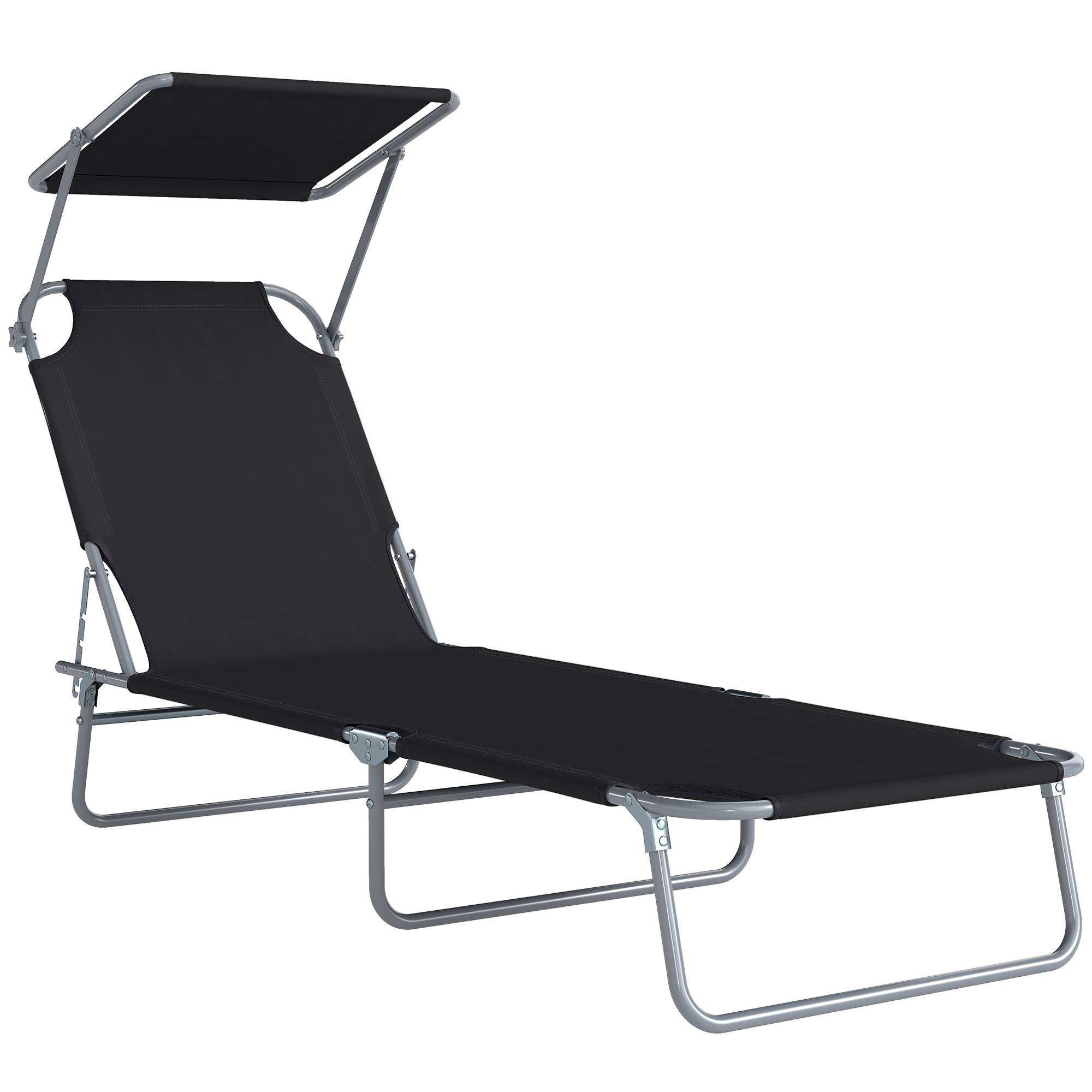 Transat Bain de Soleil Pliable Chaise Longue Grand Confort - 187x58x36cm Métal Noir fr576 - Image 1