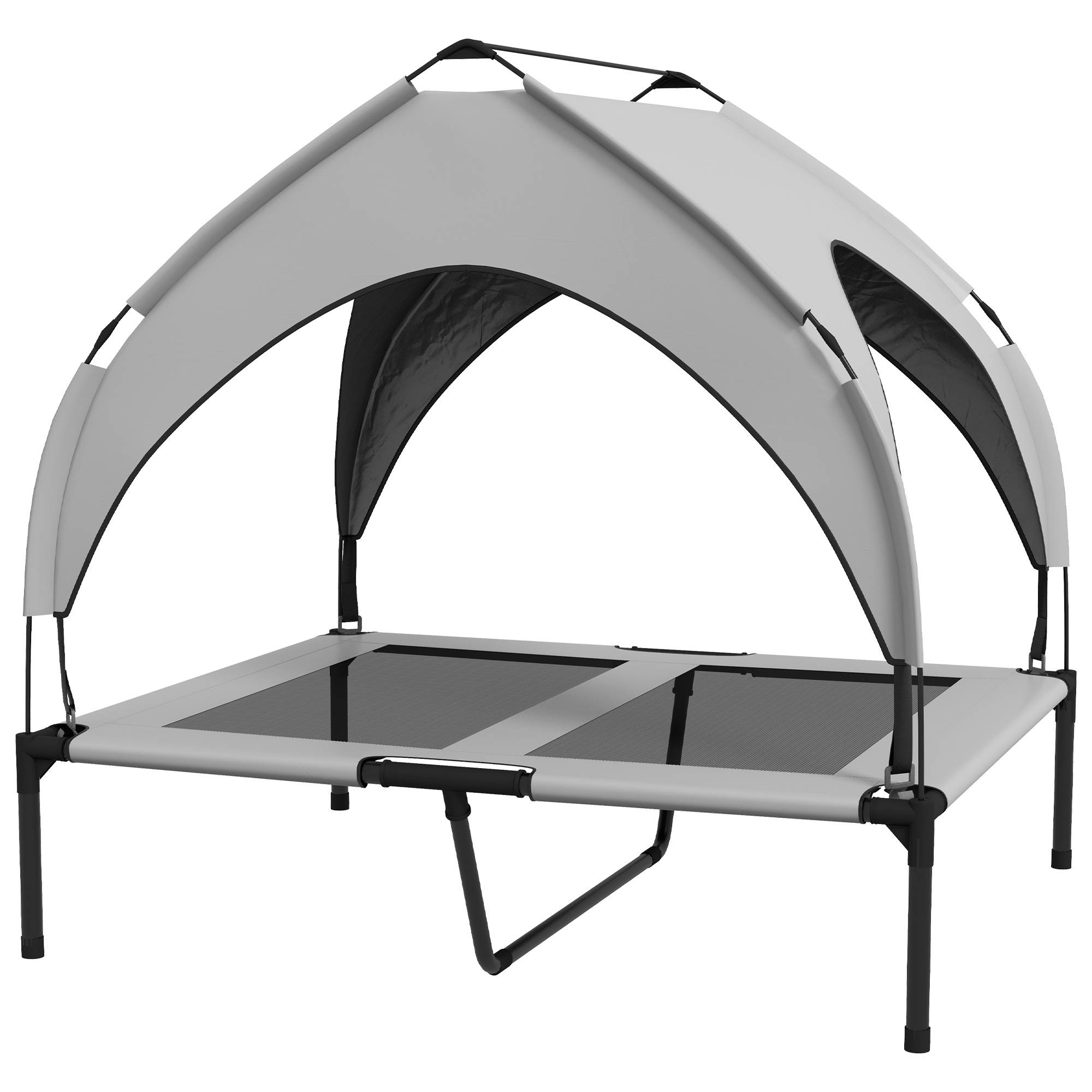 ComfortXL - Lit surélevé pour chien en acier et tissu Oxford gris clair 91 x 76 x 85 cm pour jardin avec auvent pare-soleil - Image 10
