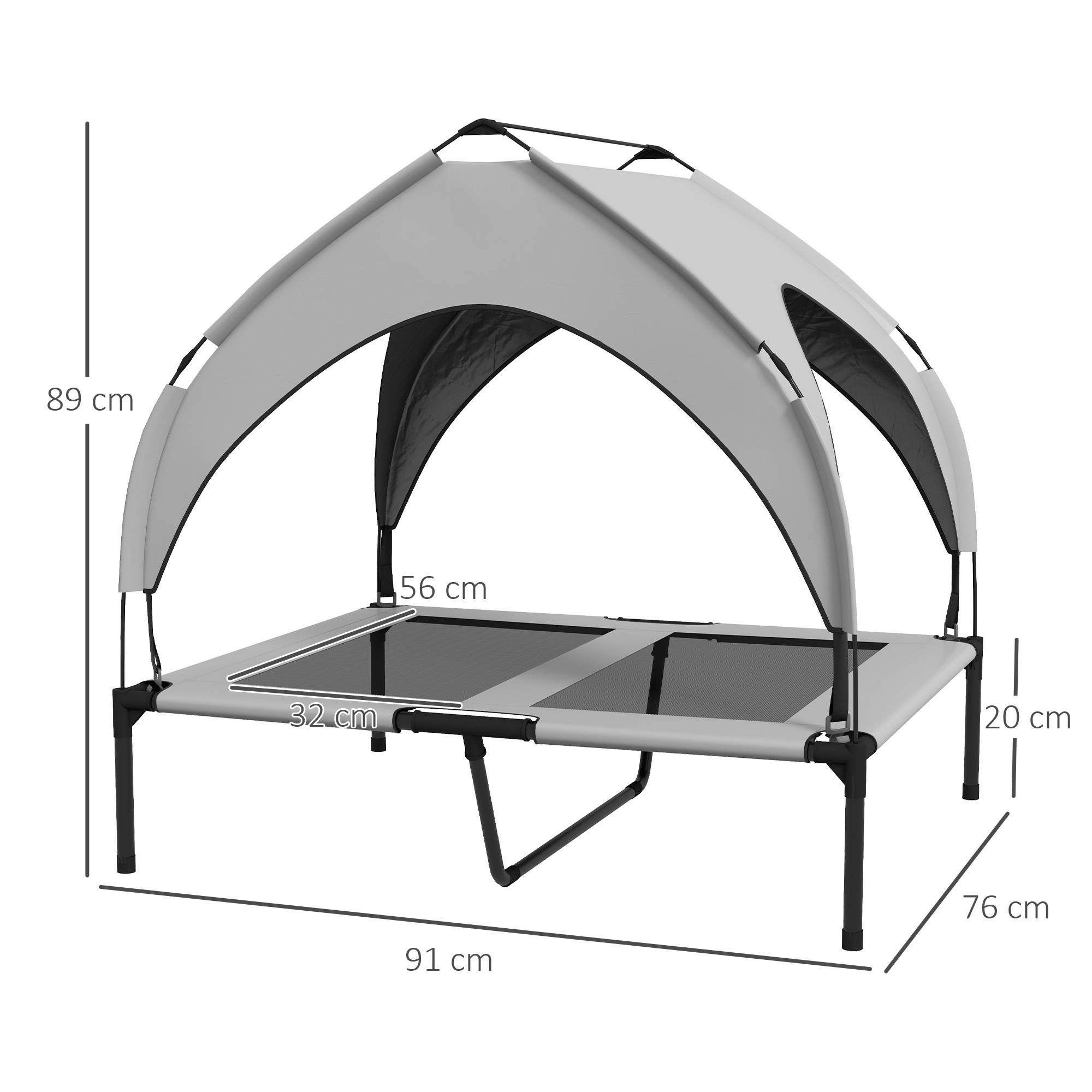 ComfortXL - Lit surélevé pour chien en acier et tissu Oxford gris clair 91 x 76 x 85 cm pour jardin avec auvent pare-soleil - Image 3