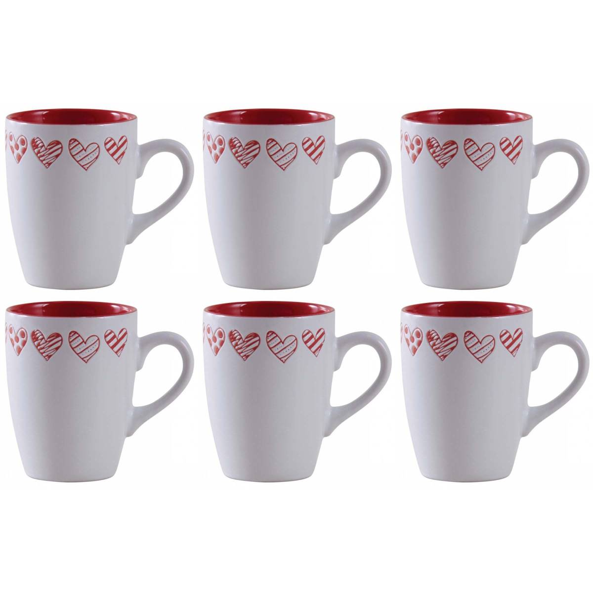 Aubry Gaspard - Tasse en grès blanc avec coeur rouge (Lot de 6) - Image 1