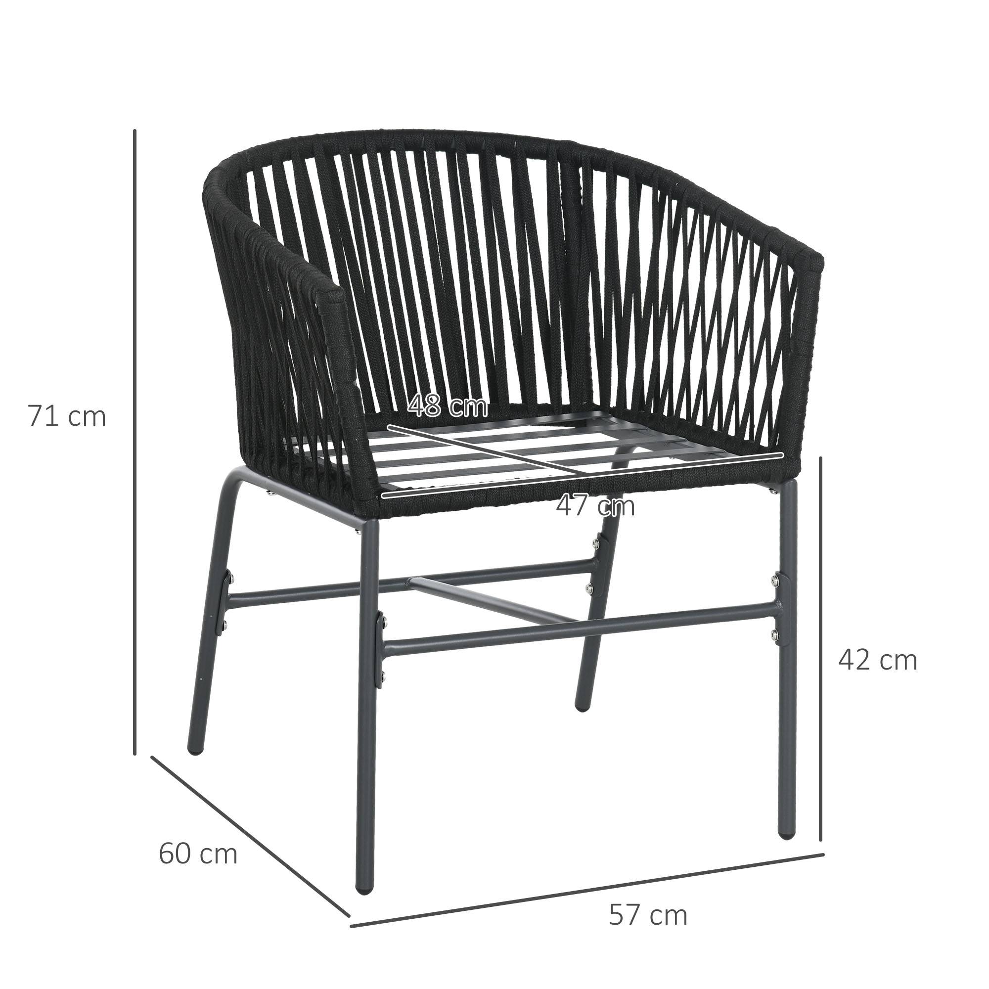 Chaises d'extérieur, lot de 2, style bohème, coussins d'assise et de dossier, coque d'assise confortable, structure en métal, noires - Image 5