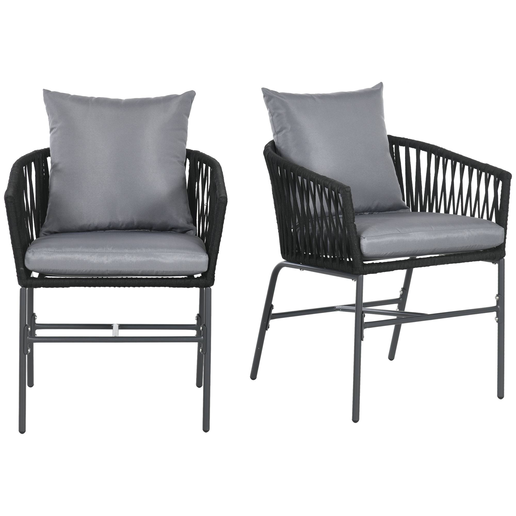 Chaises d'extérieur, lot de 2, style bohème, coussins d'assise et de dossier, coque d'assise confortable, structure en métal, noires - Image 2