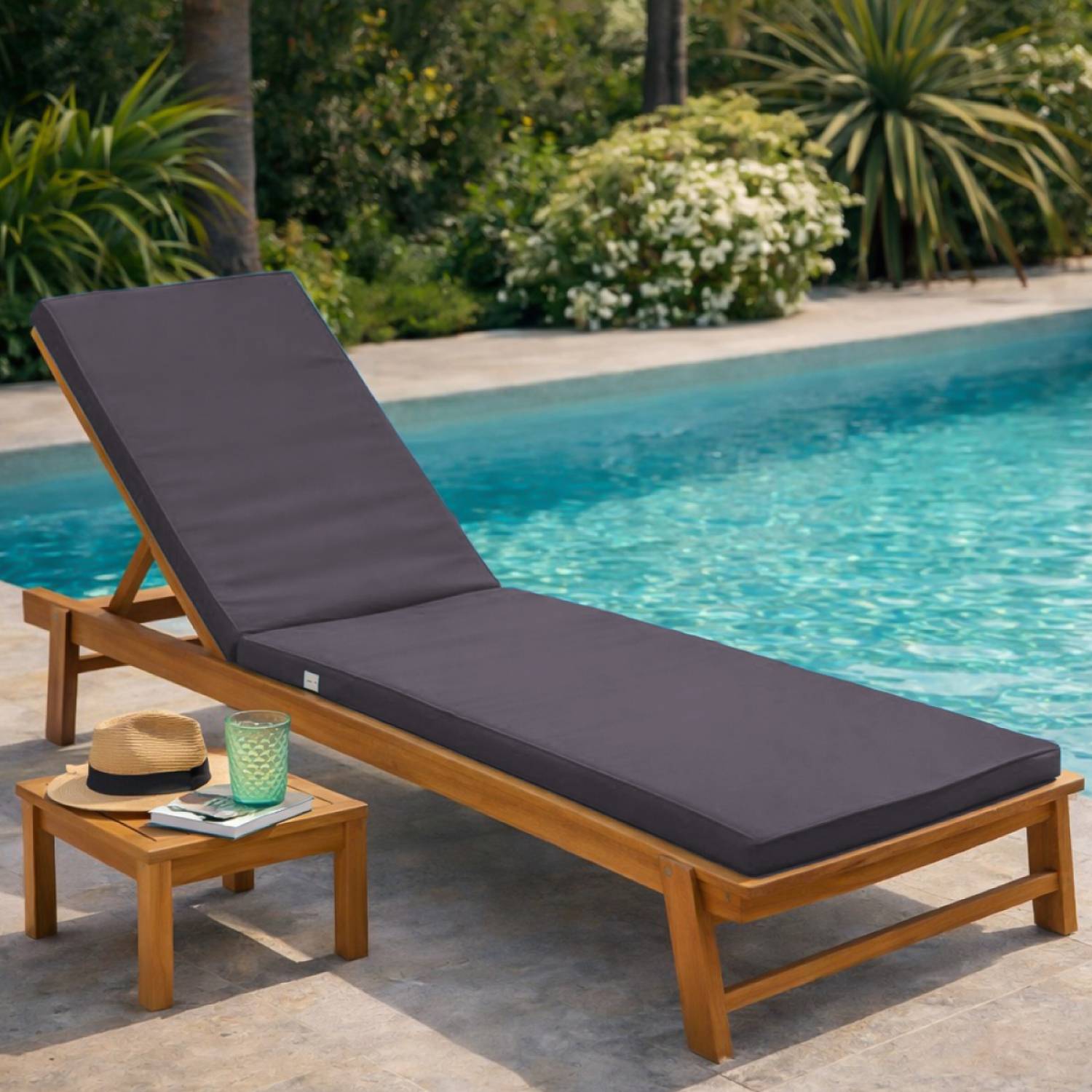 Linxor - Coussin déhoussable pour bain de soleil, transat - 183 x 60 cm - Gris foncé - Linxor - Image 4