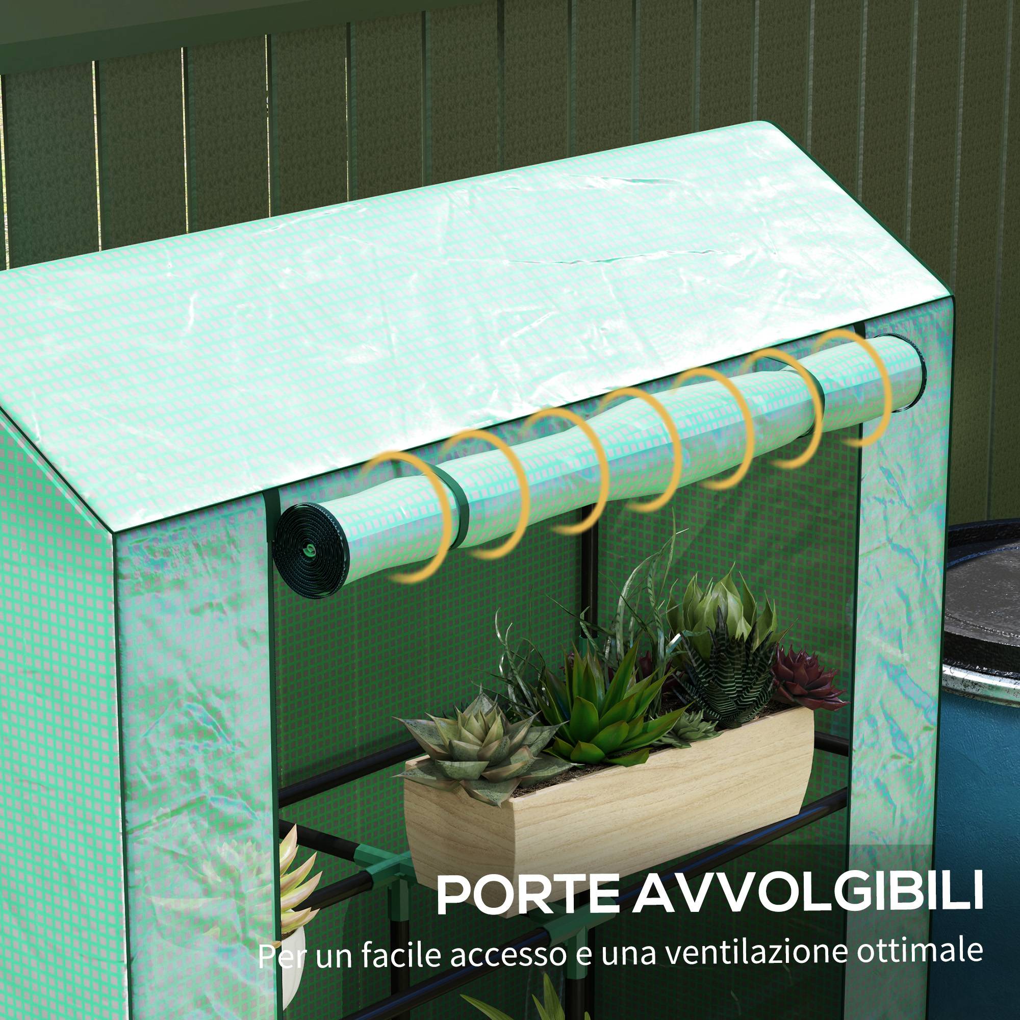Serre jardin 3 niveaux, couverture PE anti-UV et porte enroulable, 100x40x150 cm, verte - Image 8