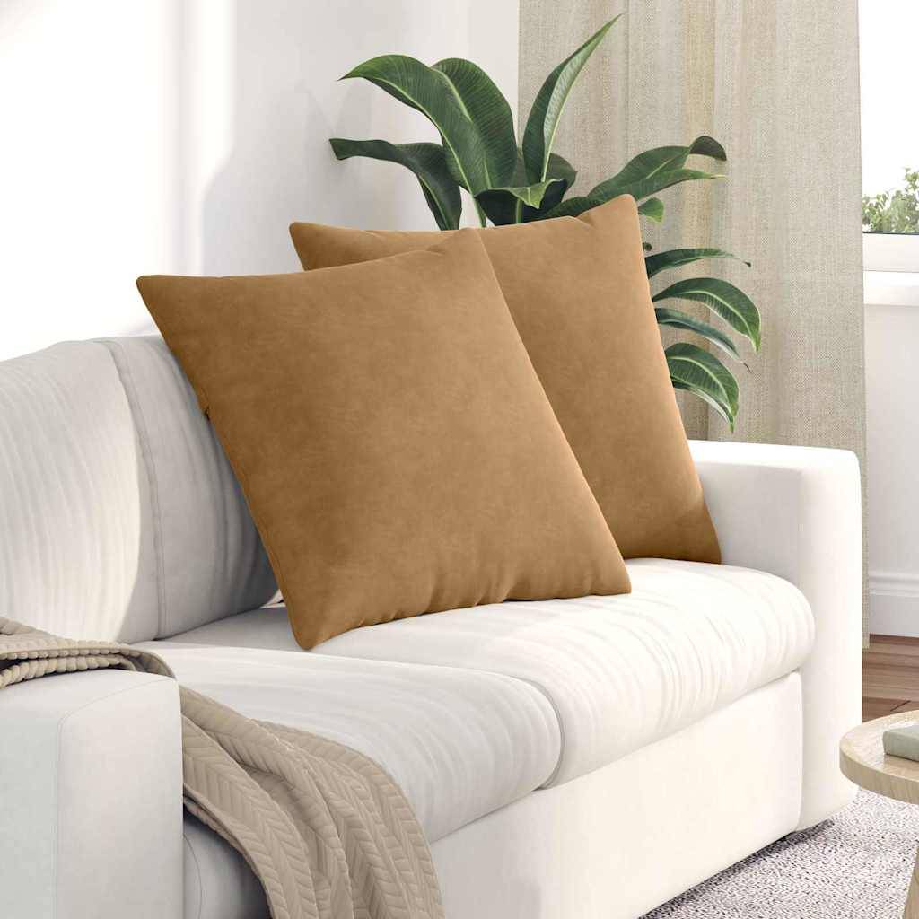 Paire de Coussins Moelleux Velours Côtelé Housse Amovible avec Zip pour Salon Marron 60x60 cm – ComfortXL Outdoor Living - Image 1