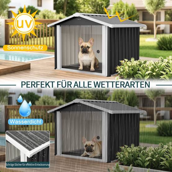 Niche pour chien Métal Extérieur grand chien Toit incliné étanche 102x91x84cm Gris - ComfortXL Outdoor Living - Image 4