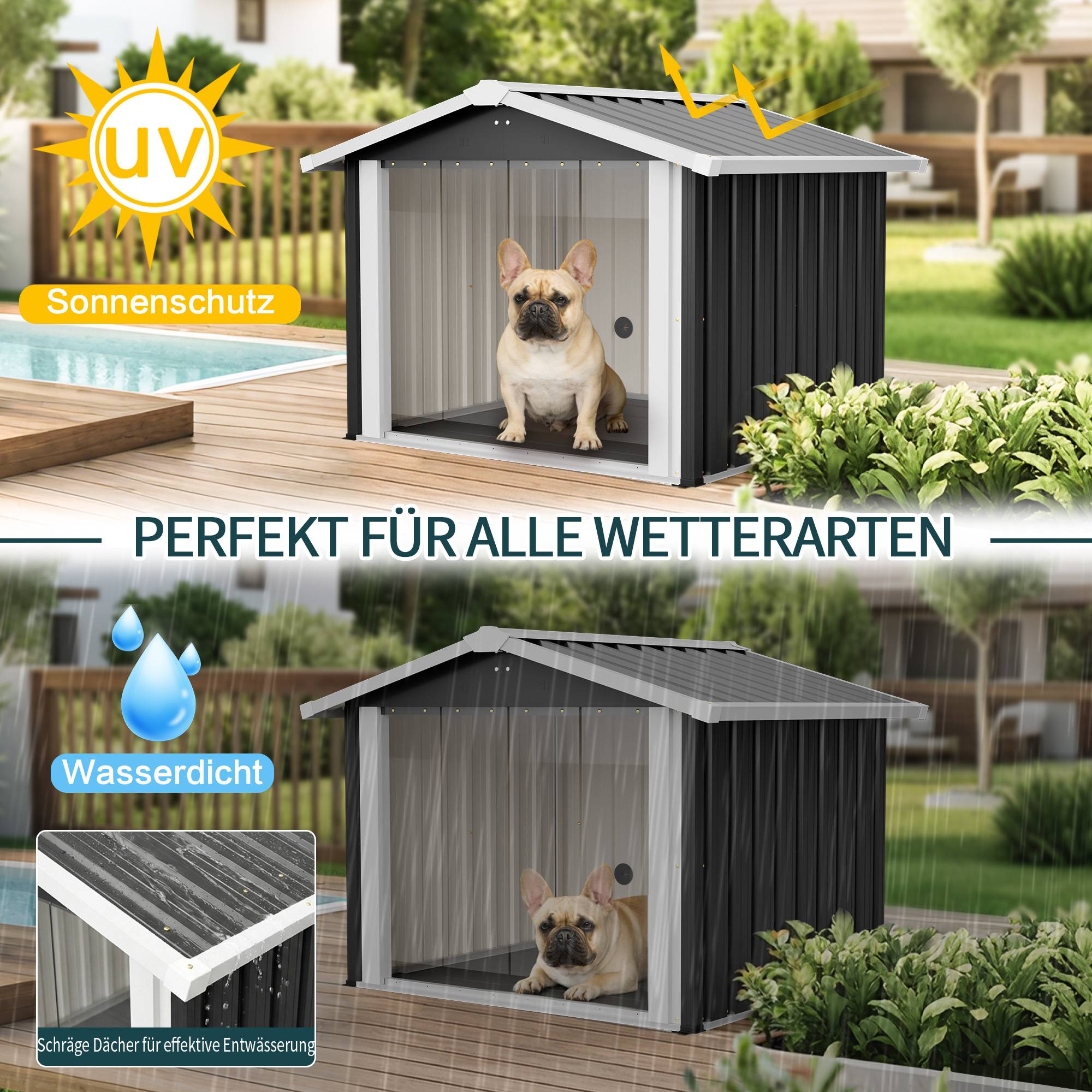 Niche pour chien Métal Extérieur grand chien Toit incliné étanche 102x91x84cm Gris - ComfortXL Outdoor Living - Image 4