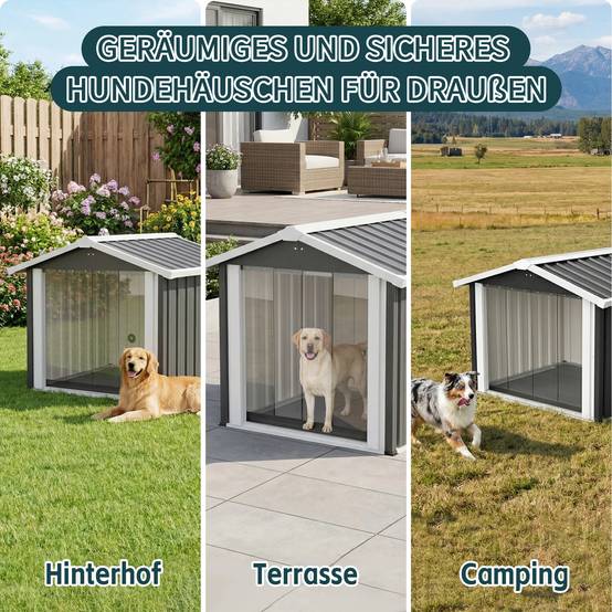 Niche pour chien Métal Extérieur grand chien Toit incliné étanche 102x91x84cm Gris - ComfortXL Outdoor Living - Image 5