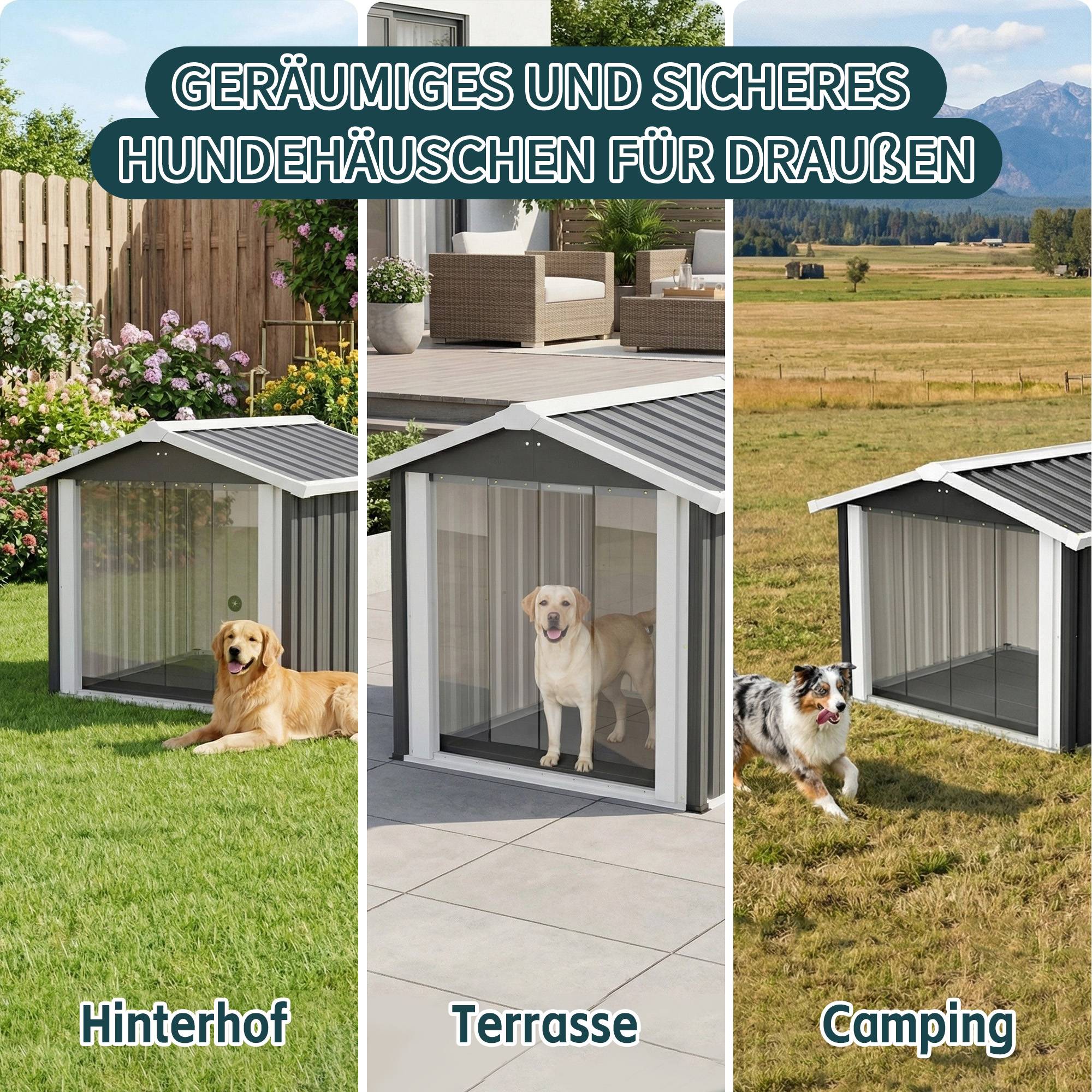 Niche pour chien Métal Extérieur grand chien Toit incliné étanche 102x91x84cm Gris - ComfortXL Outdoor Living - Image 5