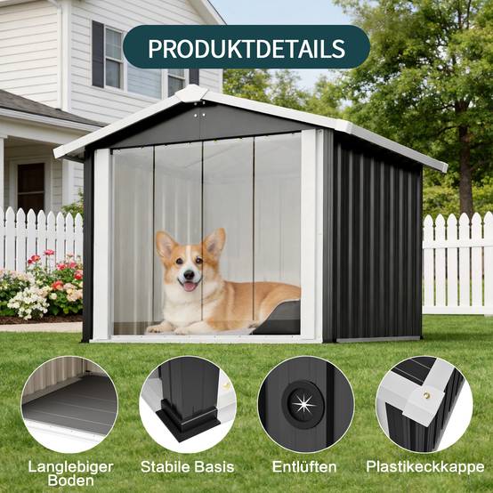 Niche pour chien Métal Extérieur grand chien Toit incliné étanche 102x91x84cm Gris - ComfortXL Outdoor Living - Image 3