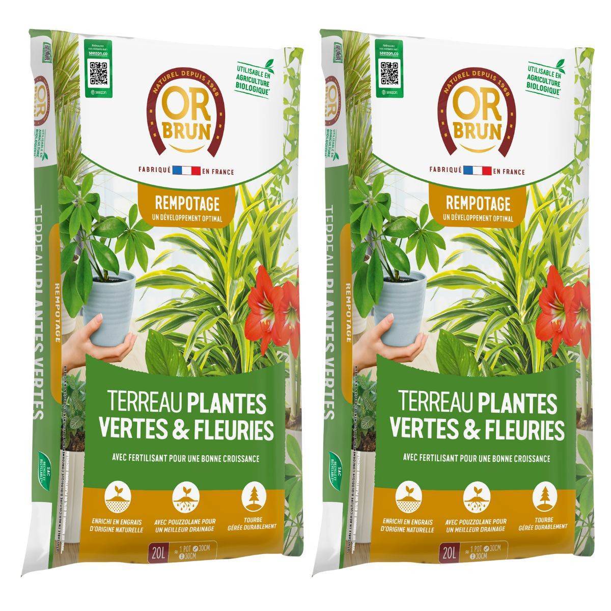 Multitanks - Lot de 2 Terreaux Or Brun 20L - Substrat pour Plantes Vertes & Fleuries