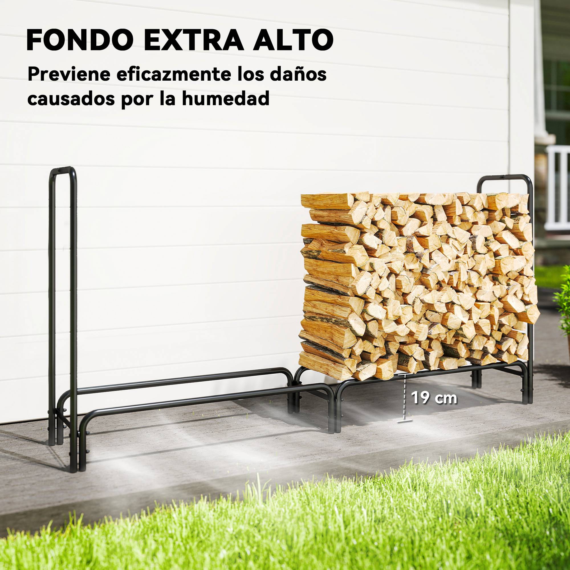 Range-bûches avec couvercle et étagère pour une utilisation intérieure et extérieure, capacité de charge de 200 kg, 200 x 36 x 99 cm - Image 7