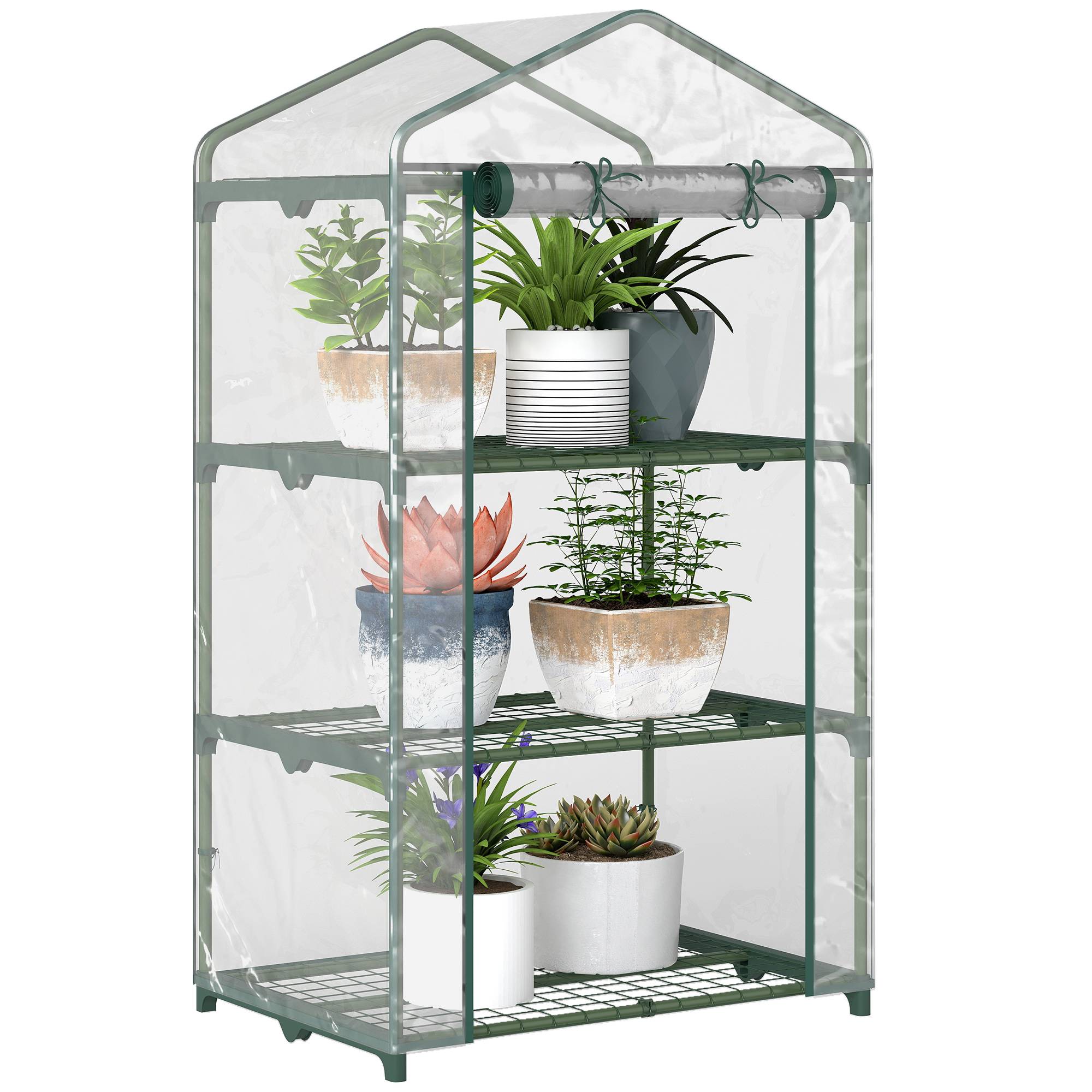 Serre de jardin 3 niveaux 69x49x125 cm avec étagères, bâche PVC renforcée, structure acier, porte zippée, plantes et fleurs - Image 1