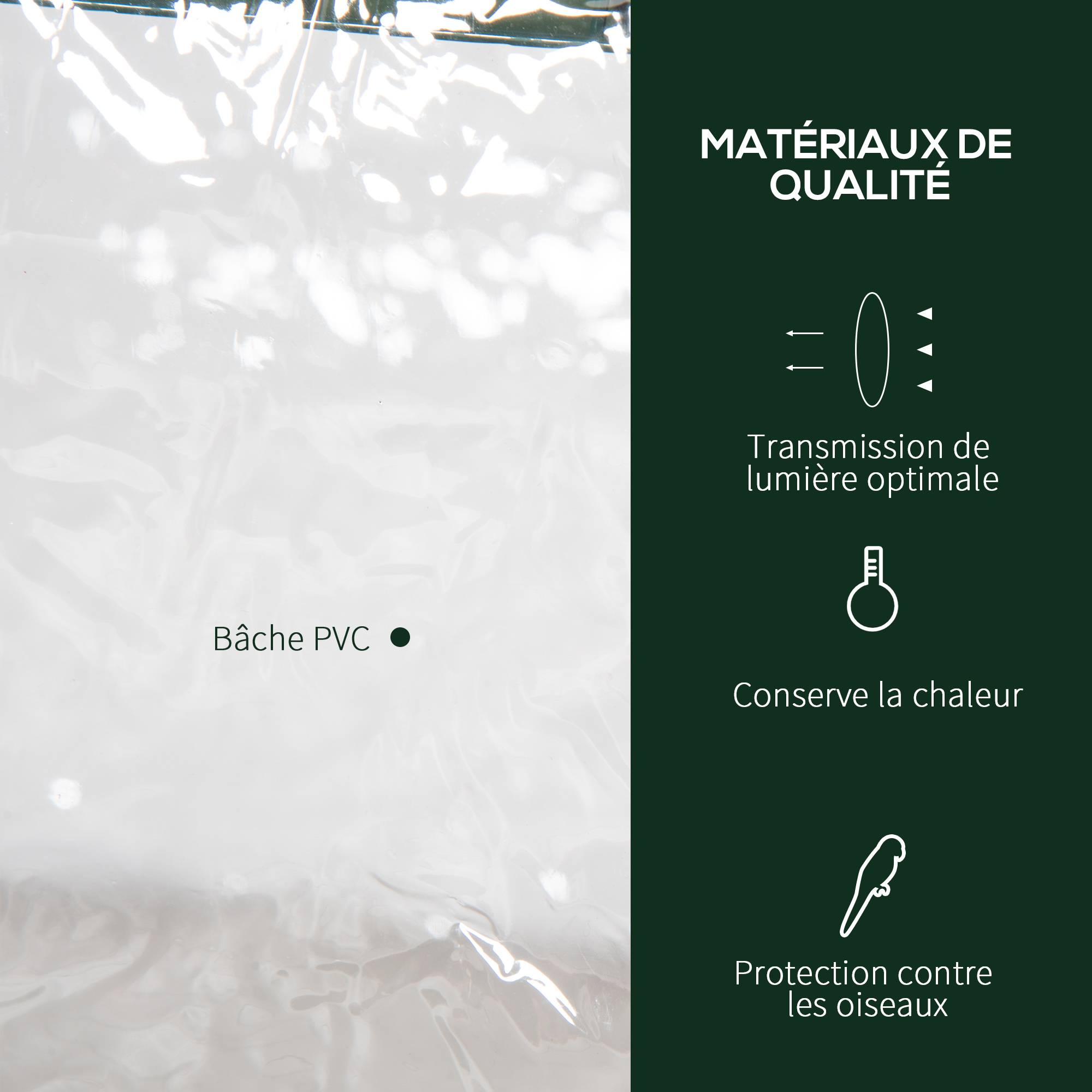 Serre de jardin 3 niveaux 69x49x125 cm avec étagères, bâche PVC renforcée, structure acier, porte zippée, plantes et fleurs - Image 6