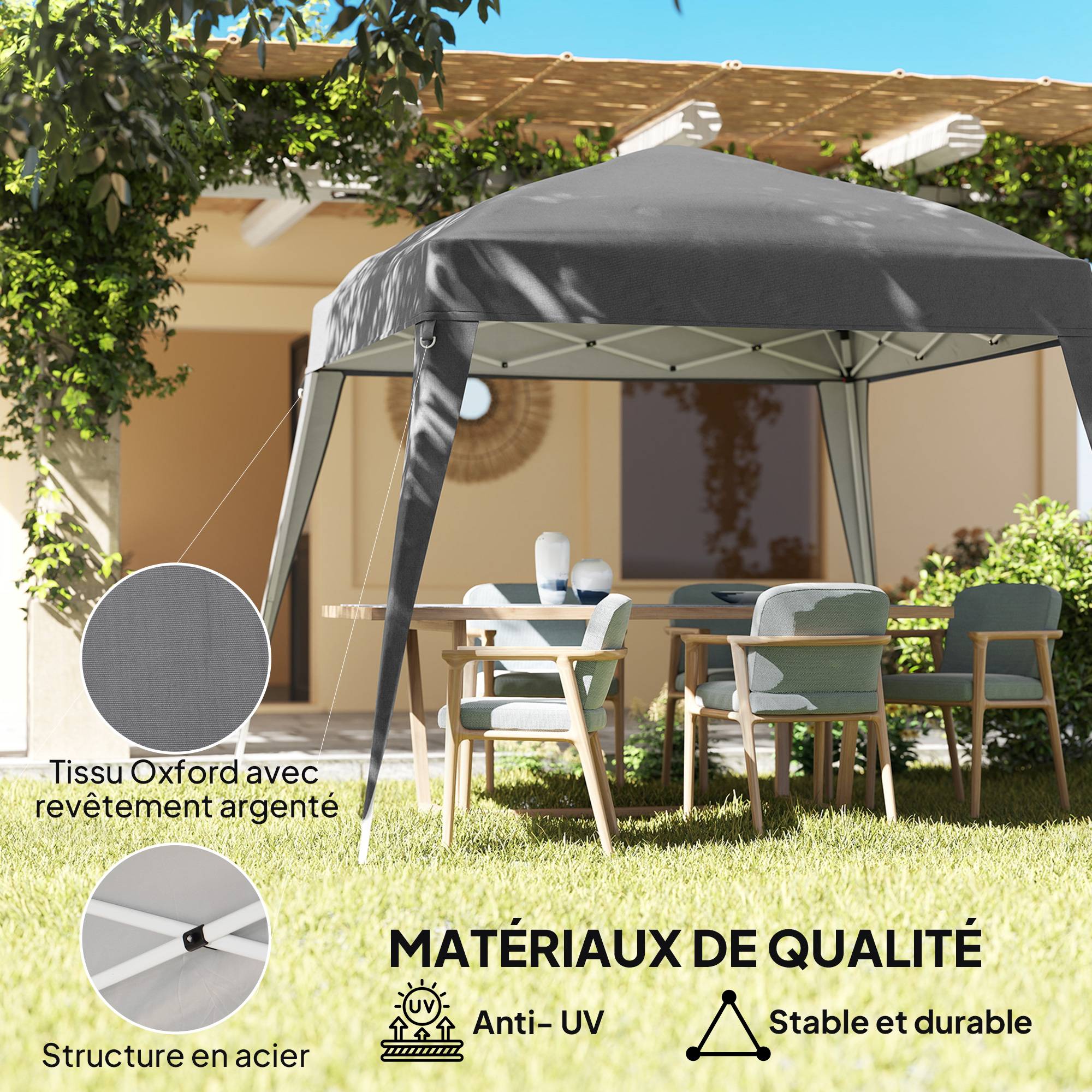 Tonnelle pliante métal pour événements pop-up anti-UV avec sac gris 3x3m - ComfortXL Outdoor Living - Image 6