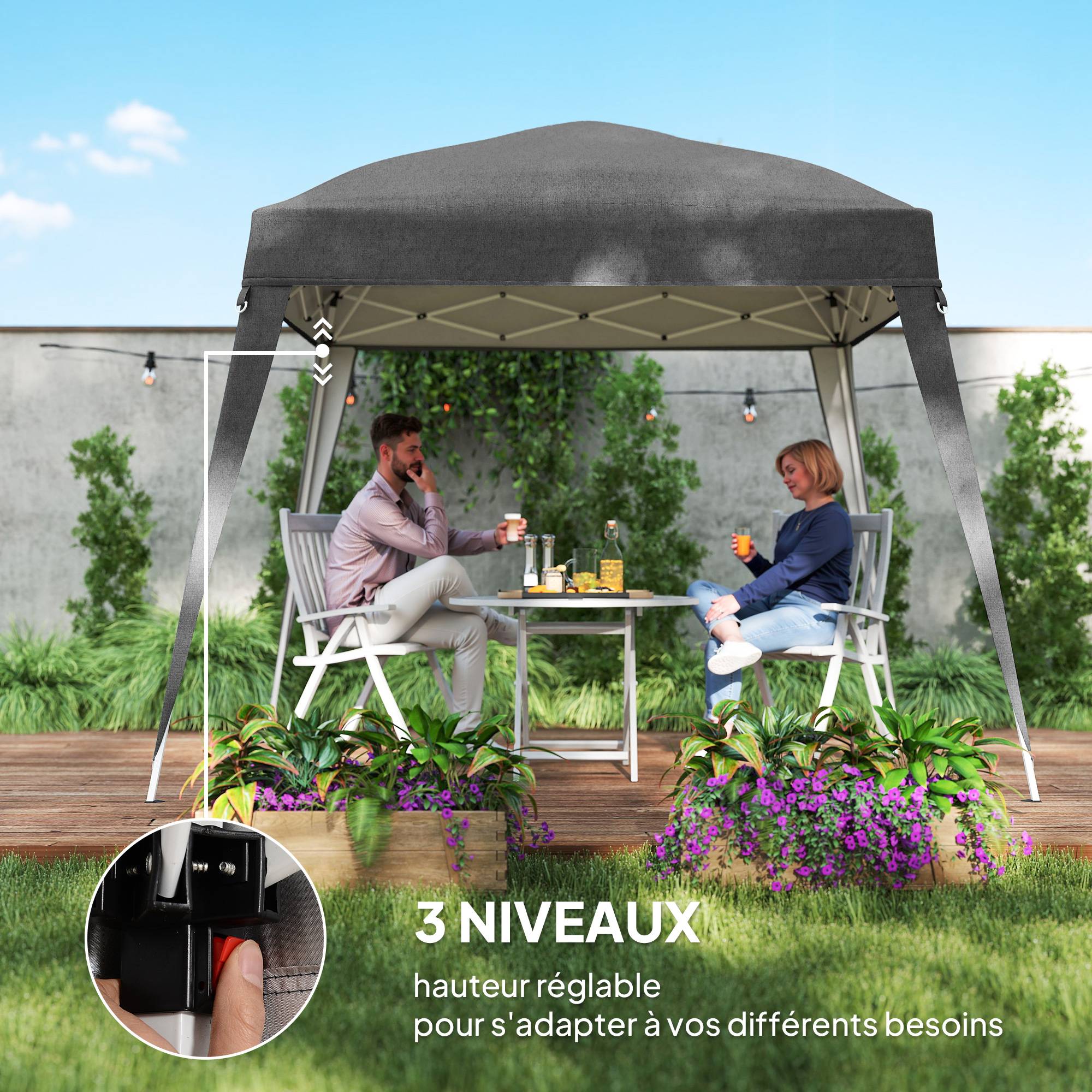 Tonnelle pliante métal pour événements pop-up anti-UV avec sac gris 3x3m - ComfortXL Outdoor Living - Image 9
