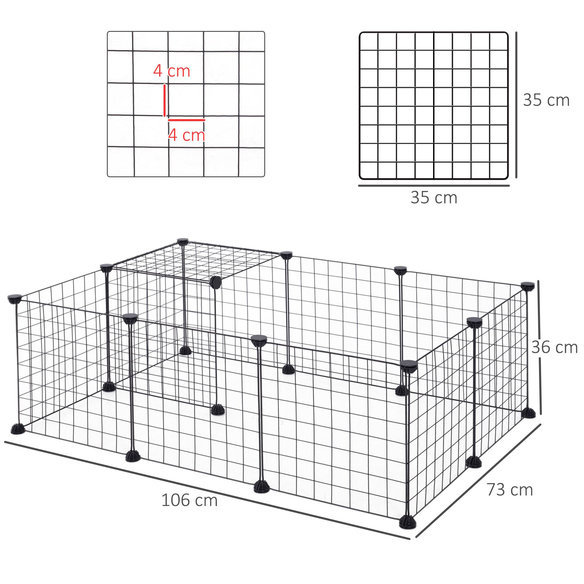 Enclos Modulable Métal Lapins Rongeurs Parc Sécurisé Intérieur 106x73x36cm Noir - ComfortXL Pet Living - Image 3