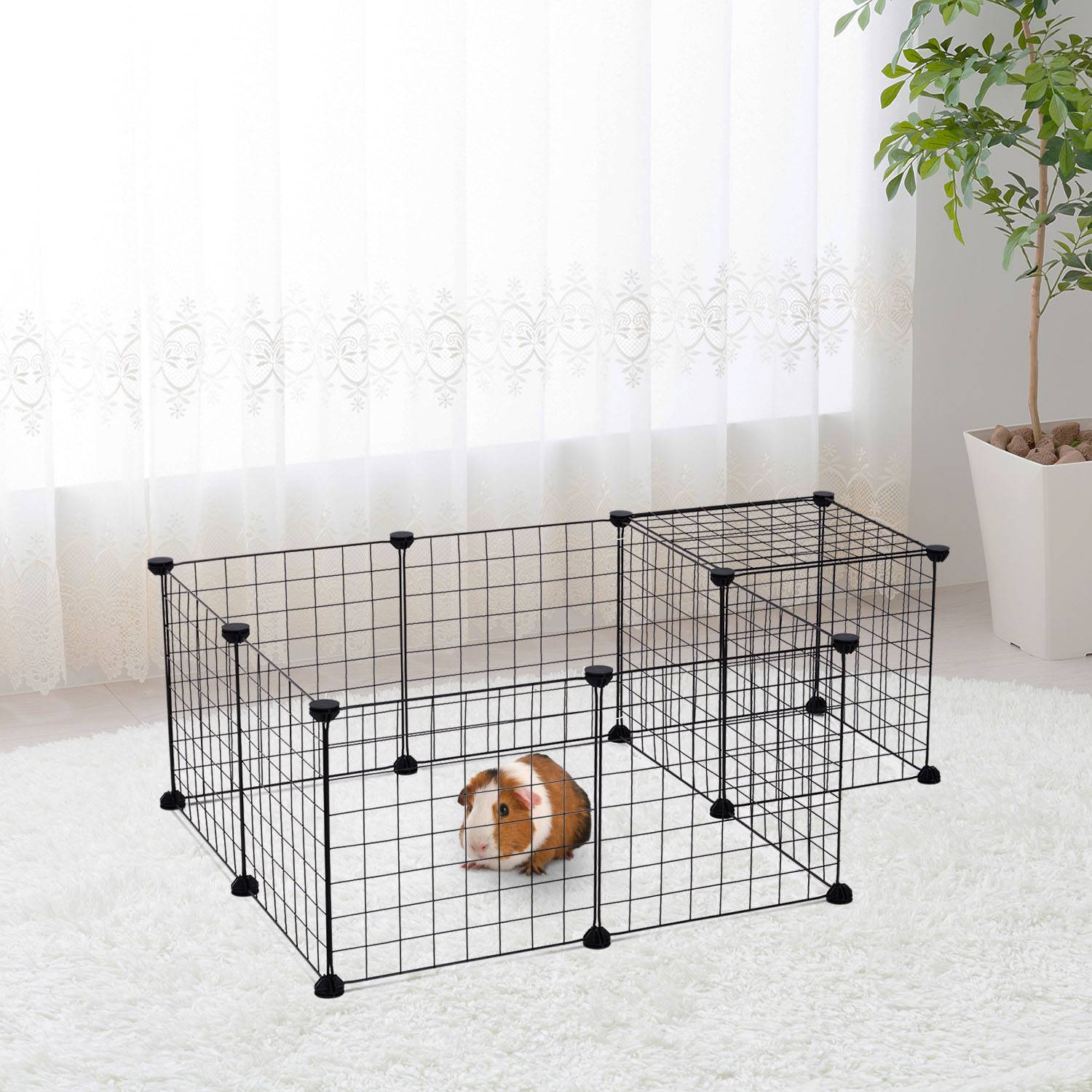 Enclos Modulable Métal Lapins Rongeurs Parc Sécurisé Intérieur 106x73x36cm Noir - ComfortXL Pet Living