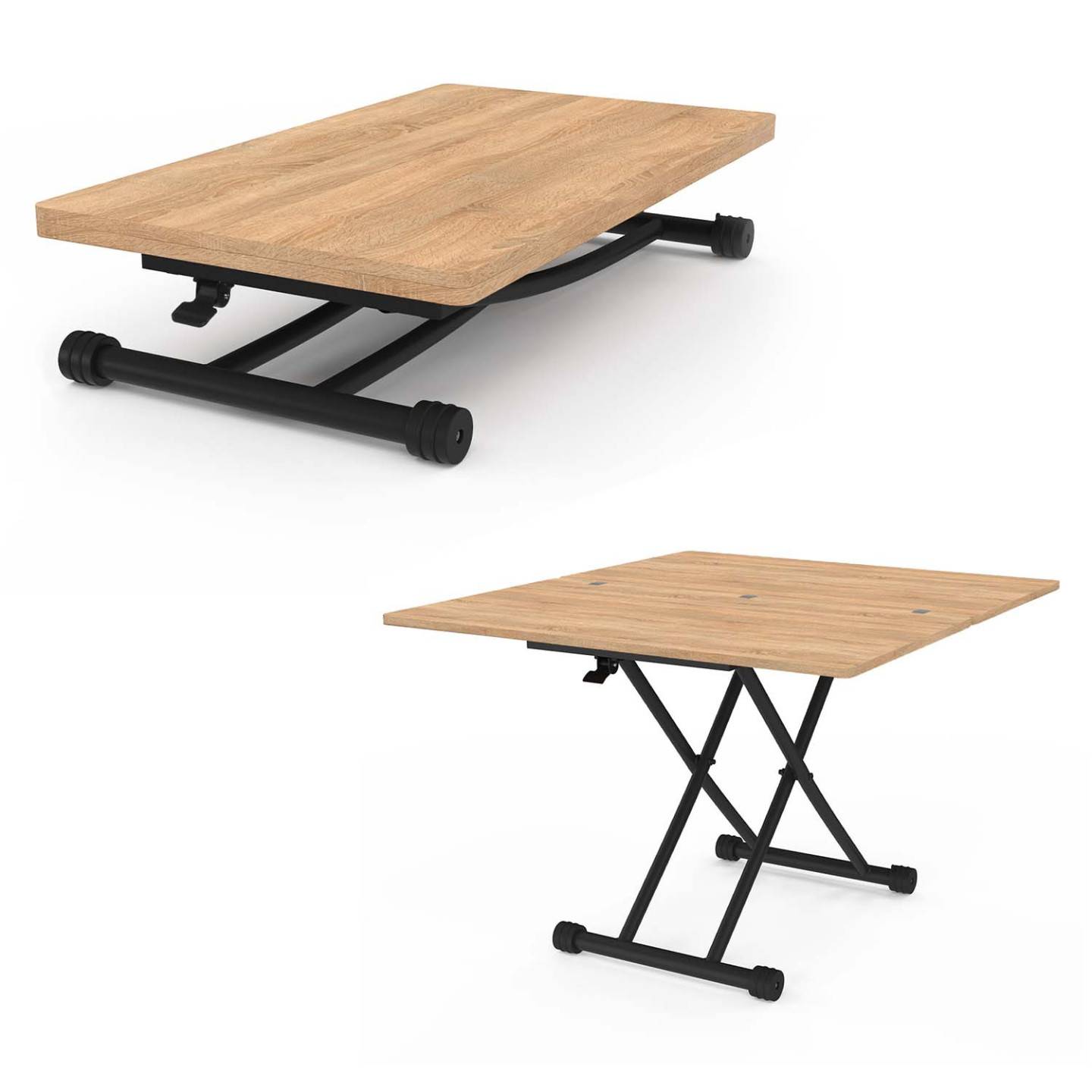 Table basse 2 en 1 relevable en table à manger rectangulaire URBANA 100 cm bois et noir design industriel - Image 4