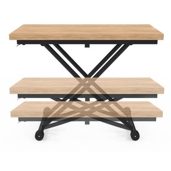 Table basse 2 en 1 relevable en table à manger rectangulaire URBANA 100 cm bois et noir design industriel - Image 3