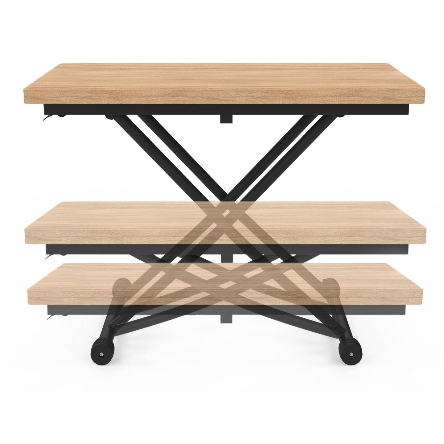 Table basse 2 en 1 relevable en table à manger rectangulaire URBANA 100 cm bois et noir design industriel - Image 3