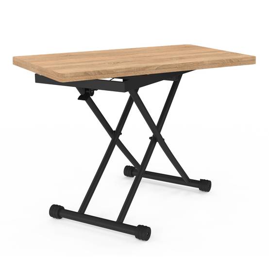Table basse 2 en 1 relevable en table à manger rectangulaire URBANA 100 cm bois et noir design industriel - Image 6