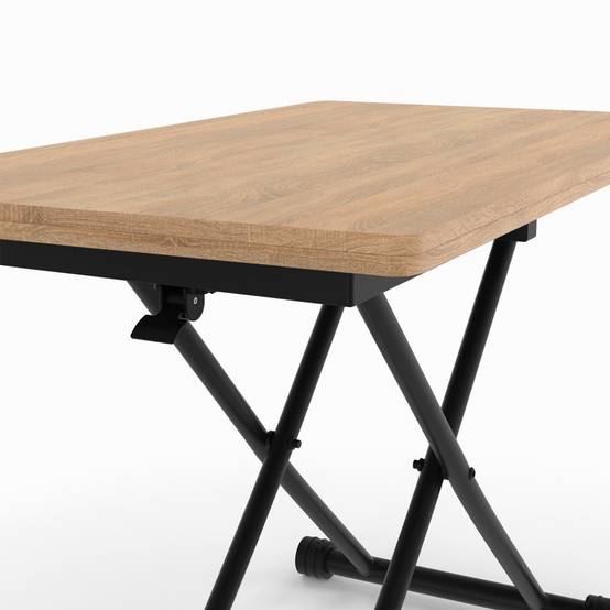 Table basse 2 en 1 relevable en table à manger rectangulaire URBANA 100 cm bois et noir design industriel - Image 9