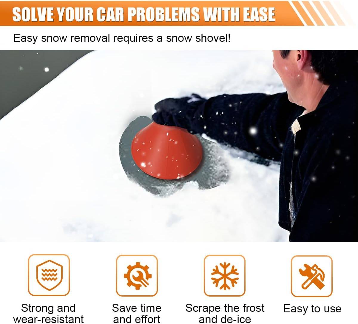 Pelle à glace magique pour voiture avec entonnoir, pelle à glace conique pour pare-brise, pelle à neige ronde pour voiture (rouge), lot de 2-Lytech - Image 3