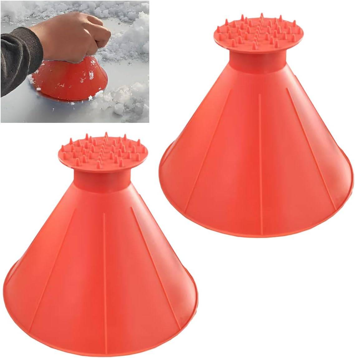 Pelle à glace magique pour voiture avec entonnoir, pelle à glace conique pour pare-brise, pelle à neige ronde pour voiture (rouge), lot de 2-Lytech - Image 1