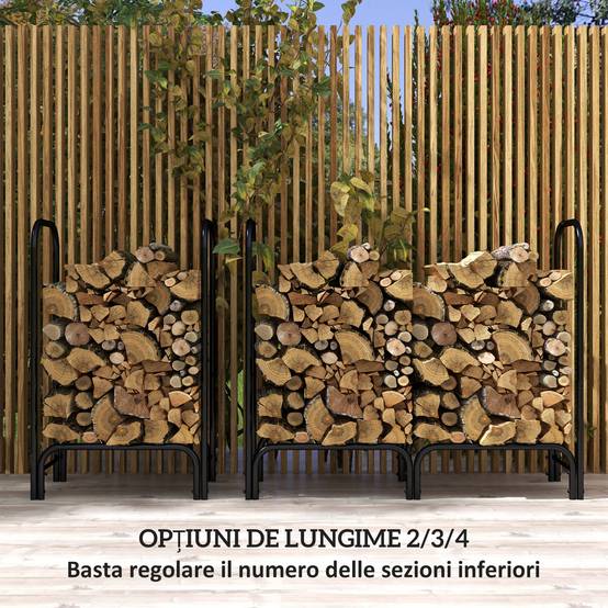 ComfortXL - Range-bûches en métal noir 120 x 36 x 99 cm pour bois de chauffage avec housse imperméable et sac de transport - Image 8