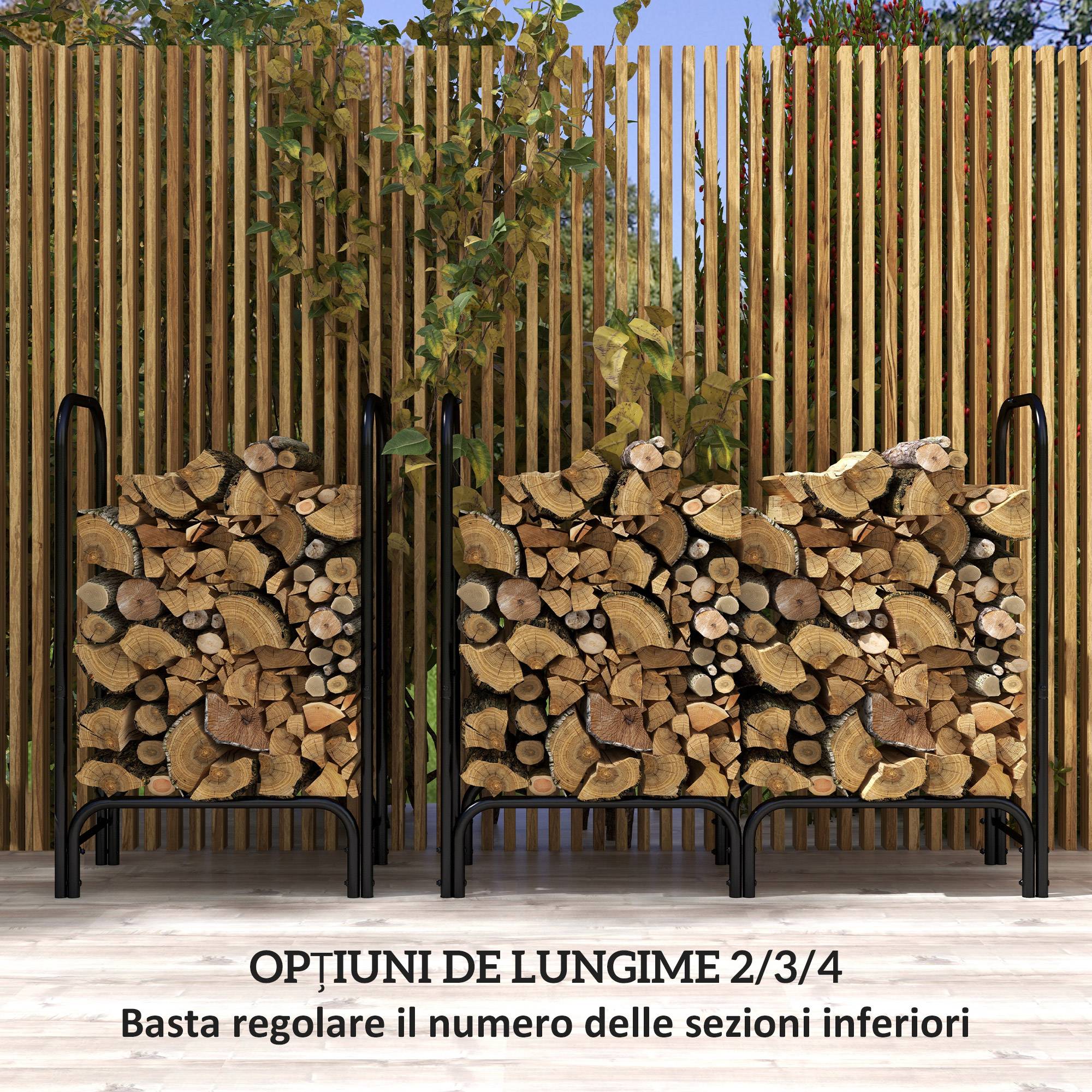 ComfortXL - Range-bûches en métal noir 120 x 36 x 99 cm pour bois de chauffage avec housse imperméable et sac de transport - Image 8