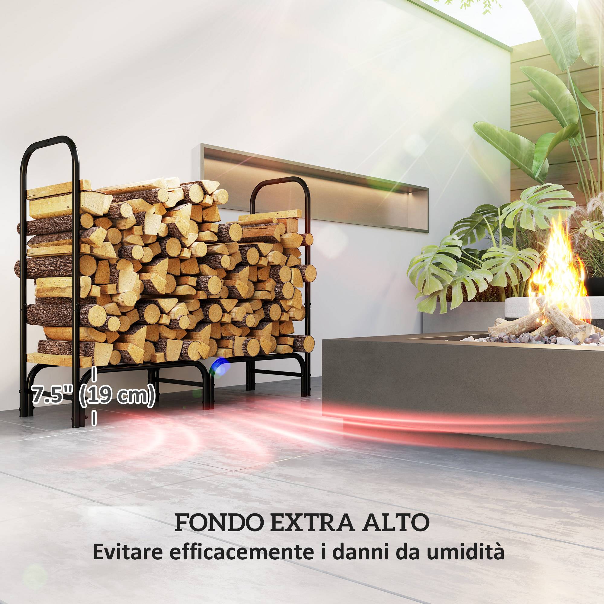 ComfortXL - Range-bûches en métal noir 120 x 36 x 99 cm pour bois de chauffage avec housse imperméable et sac de transport - Image 5