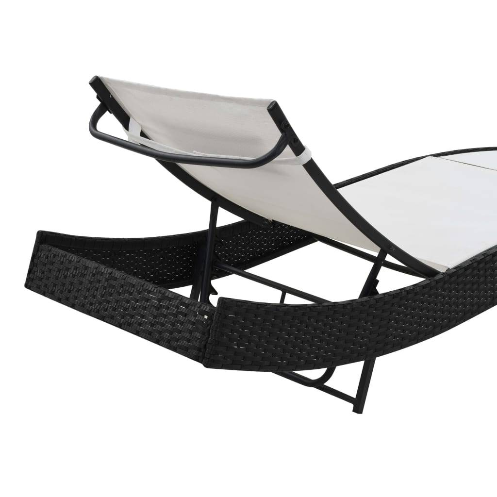Helloshop26 - Transat chaise longue bain de soleil lit de jardin terrasse meuble d'extérieur avec oreiller résine tressée noir - Image 4