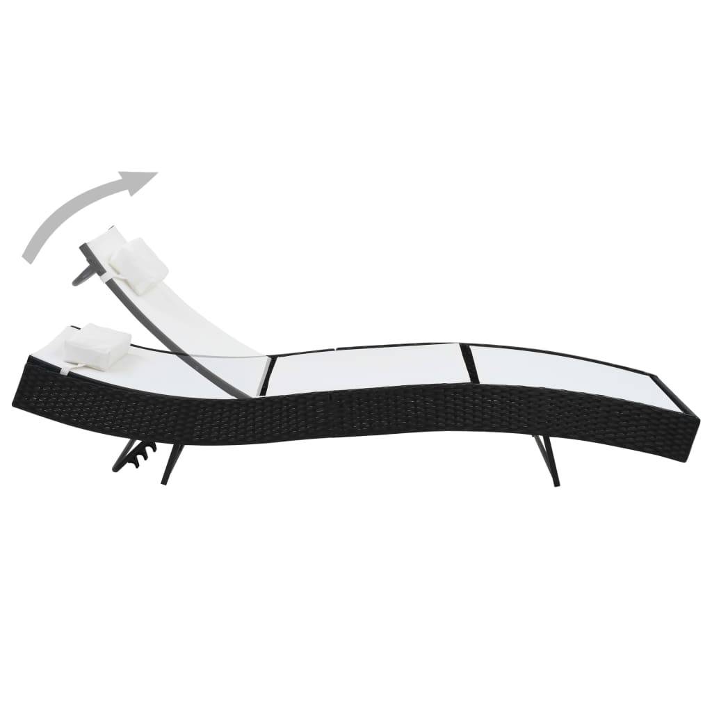 Helloshop26 - Transat chaise longue bain de soleil lit de jardin terrasse meuble d'extérieur avec oreiller résine tressée noir - Image 2