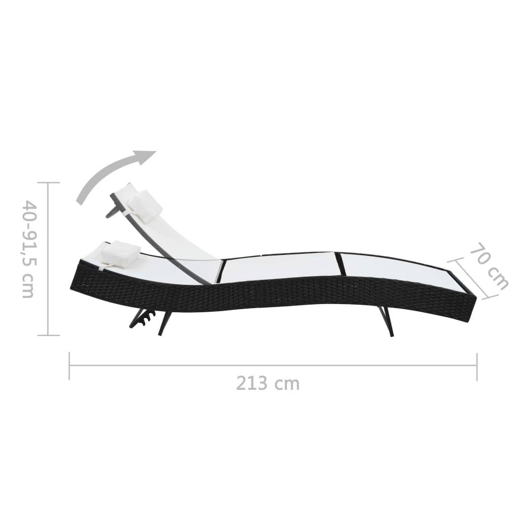 Helloshop26 - Transat chaise longue bain de soleil lit de jardin terrasse meuble d'extérieur avec oreiller résine tressée noir - Image 6