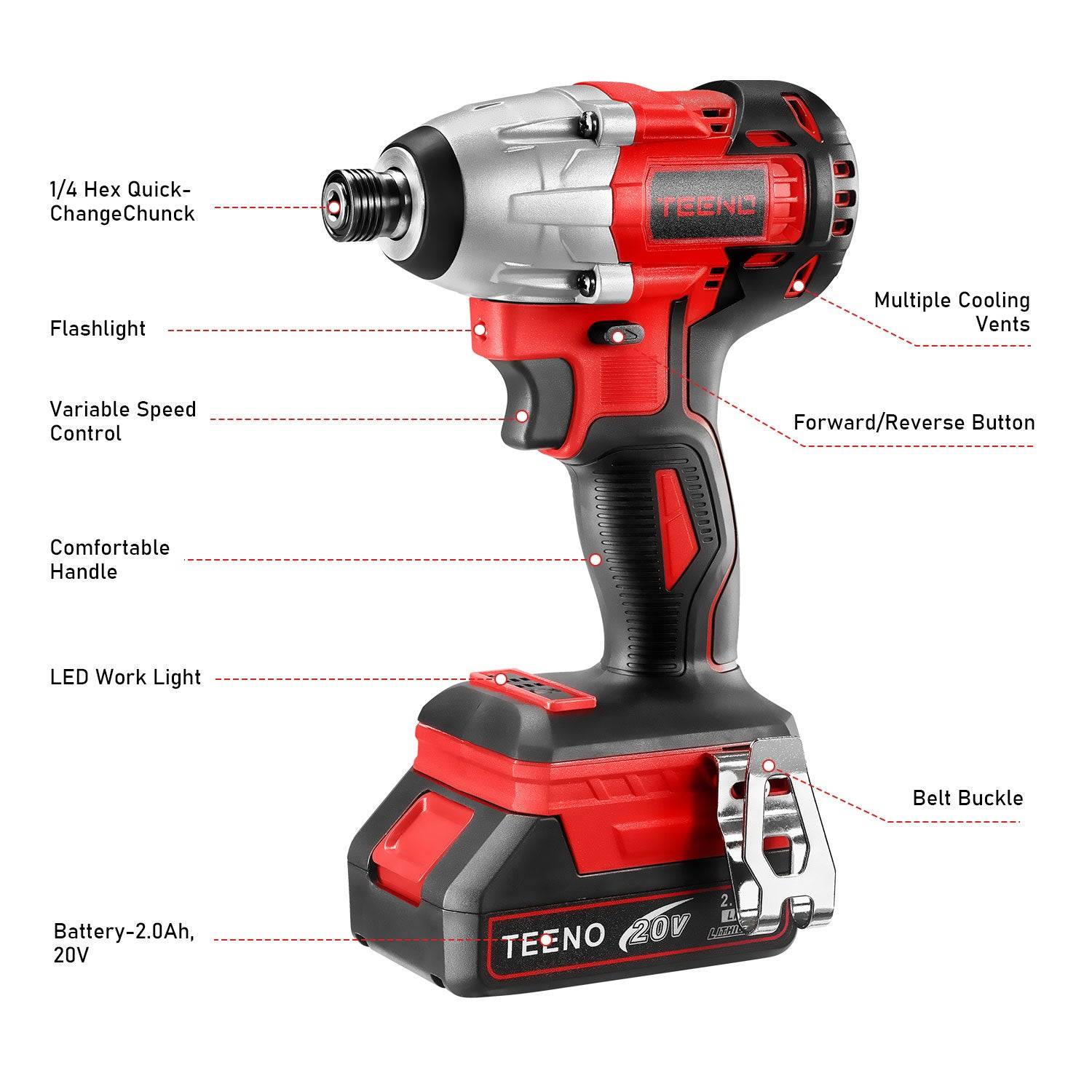 Perceuse Visseuse  Perceuse a Percussion, 100Nm, 2 Batterie 2.0Ah - Image 5