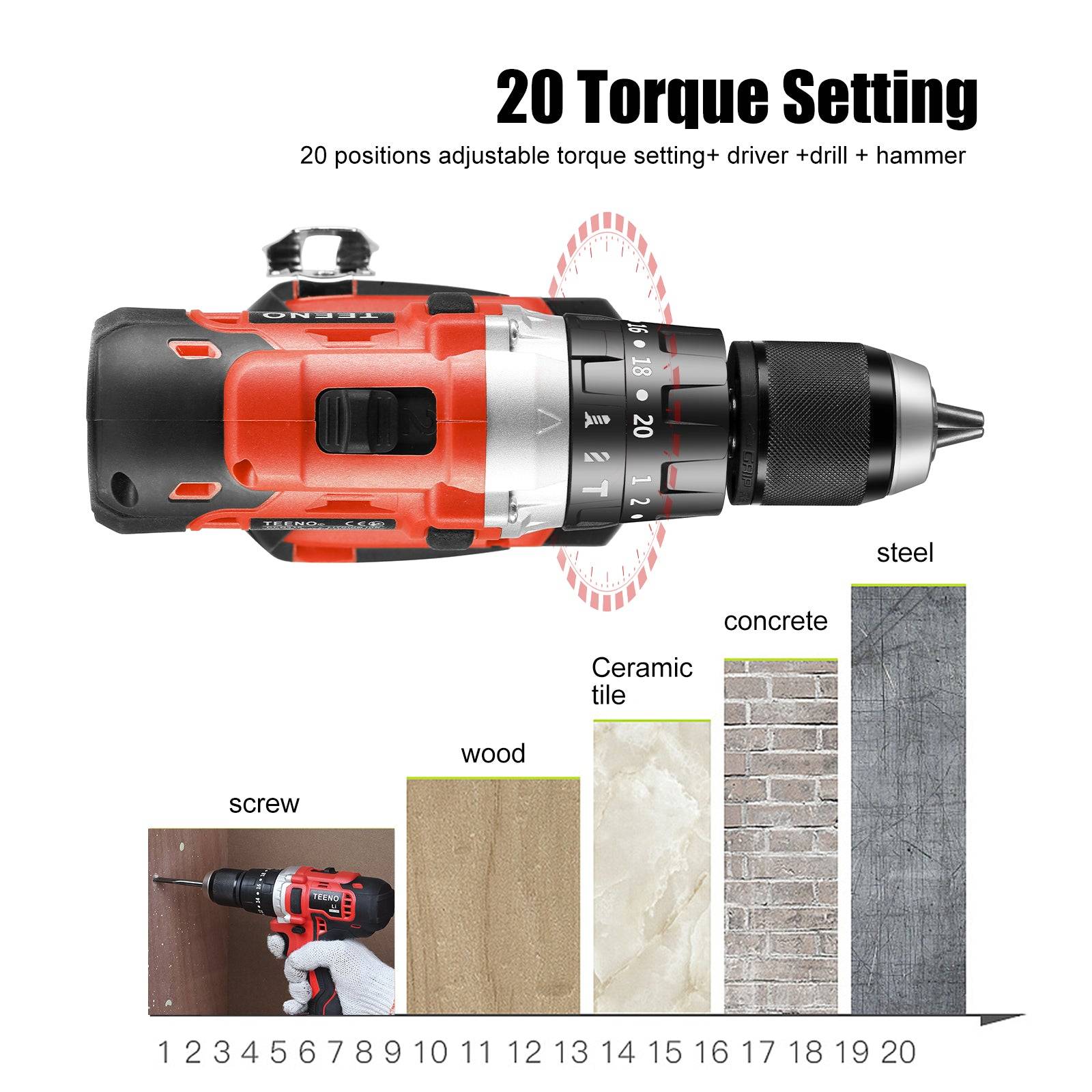 Perceuse Visseuse Perceuse a Percussion, 100Nm, 2 Batterie 2.0Ah - Image 4