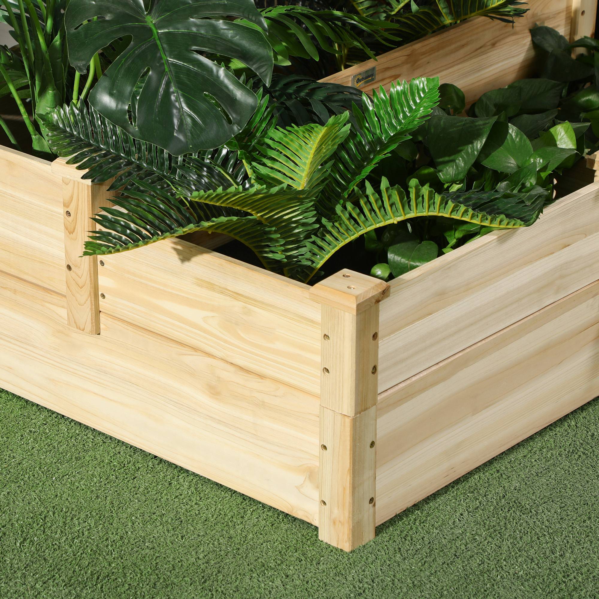 Sans Marque - Carré potager en bois jardinière extérieure en escalier 3 niveaux design sans fond 108 x 88 x 36 cm bois naturel - Image 9