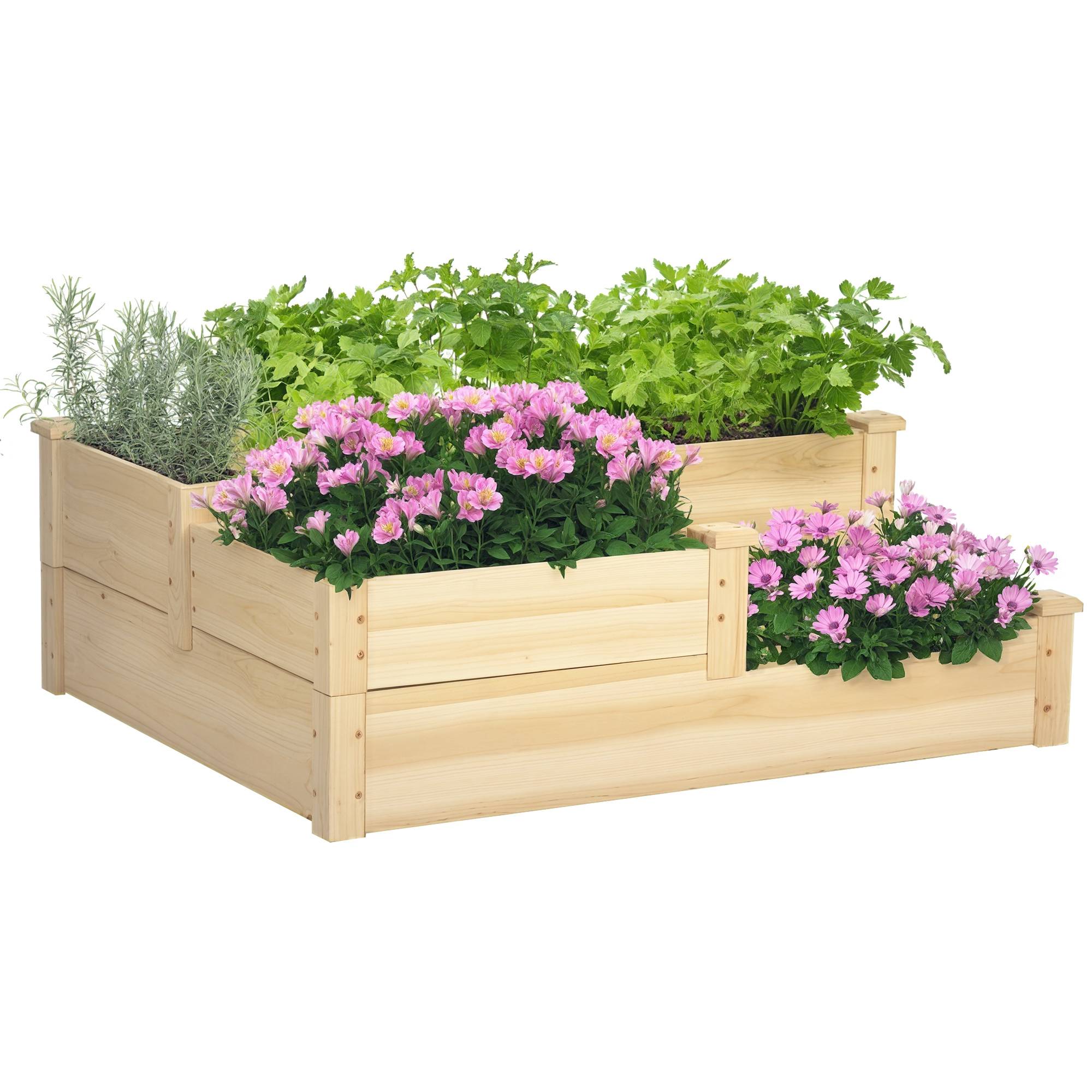 Sans Marque - Carré potager en bois jardinière extérieure en escalier 3 niveaux design sans fond 108 x 88 x 36 cm bois naturel - Image 1