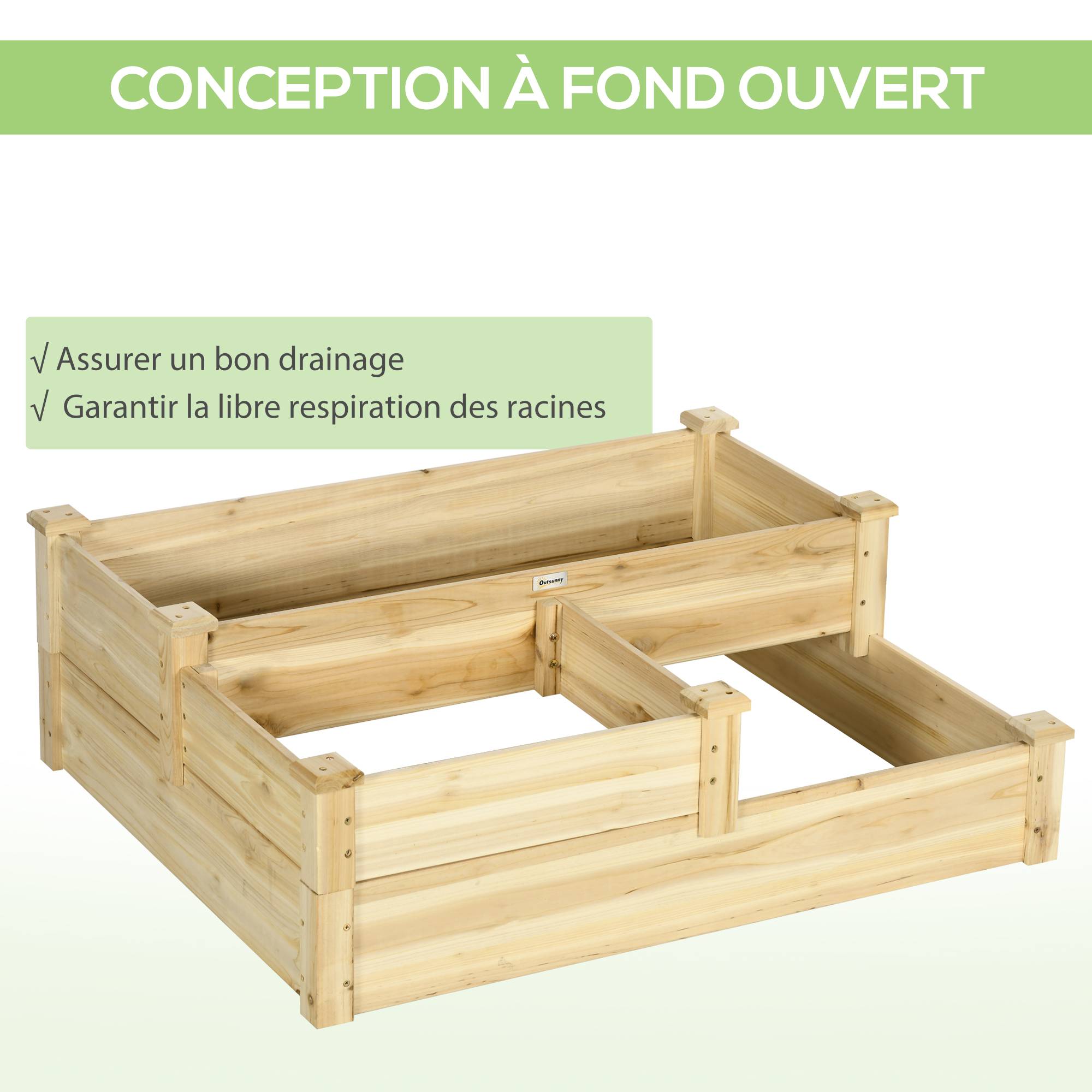 Sans Marque - Carré potager en bois jardinière extérieure en escalier 3 niveaux design sans fond 108 x 88 x 36 cm bois naturel - Image 7